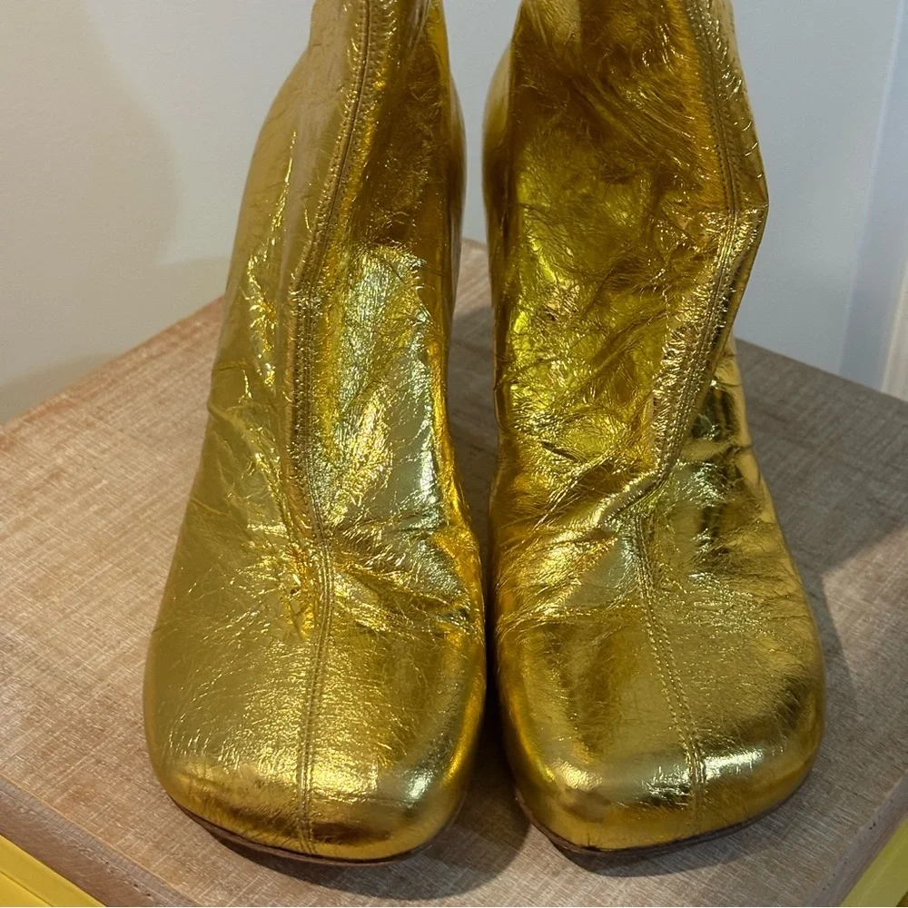 Dries Van Noten Gold Metallic Leather Statement Knee Boots Sz 36.5 - Picture 6 of 16